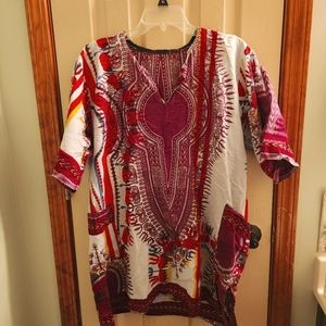 Hippie Ethereal tunic cotton linen shirt handmade M-L Bohemian